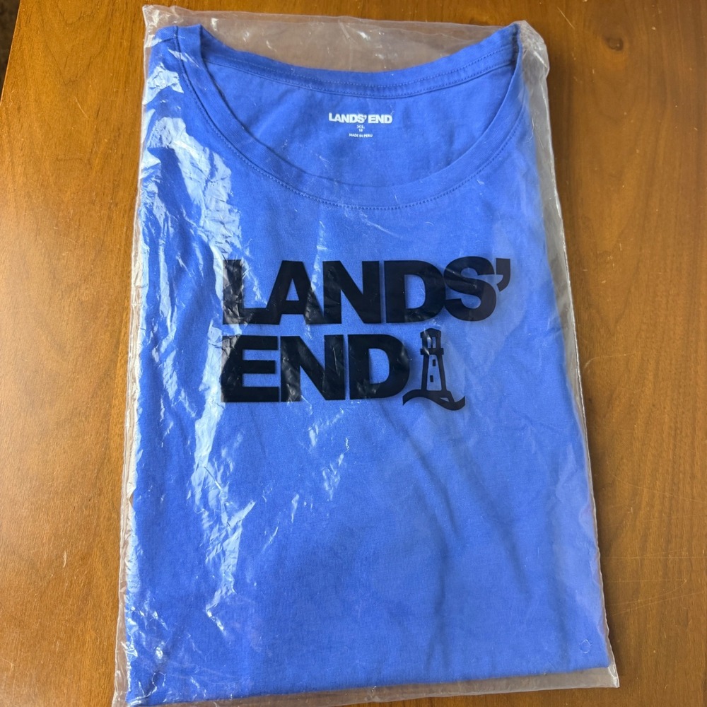 Lands End T Shirt Womens XL Blue Relaxed Supima Crewneck Classic Cobalt 411450